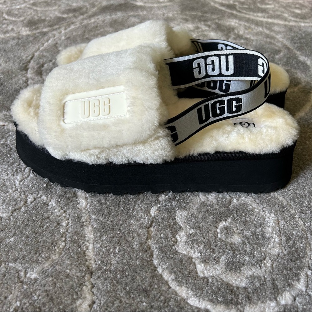 Ugg Cream and Black Disco Slide Platform Sandals